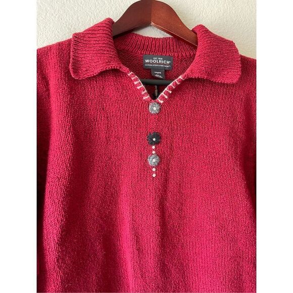 Vintage woolrich knit red pullover polo sweater size large - Picture 3 of 7